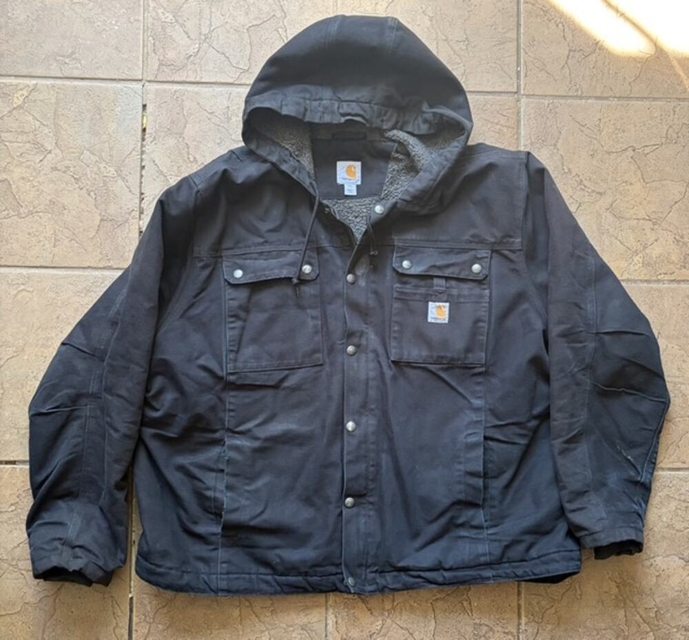 Carhartt Bartlett Sherpa Lined Jacket Mens 2XL Black Duck Canvas Coat 103826